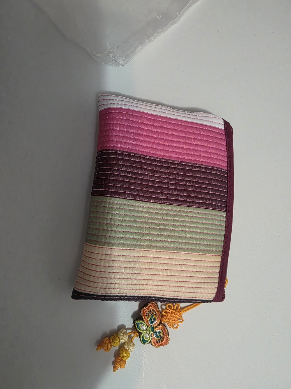 Striped Quilted Zip Pouch in Pink, Mauve, Mint, Cream